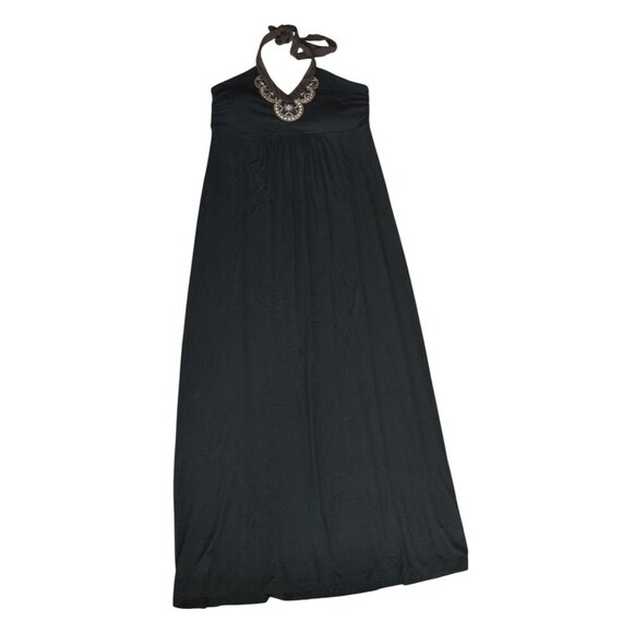NWT Tommy Bahama Beaded Halter Boho Maxi Dress Black Brown Women's Size Large - Picture 7 of 8
